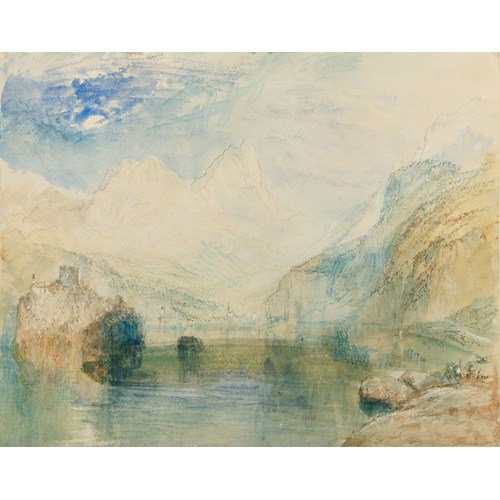 The Lauerzersee with the Ruins of Schwanau and the Mythens, Switzerland